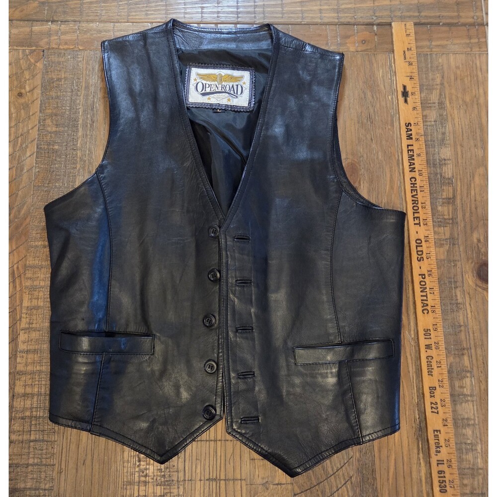 Vintage Open Road Leather biker vest buttons mens size L